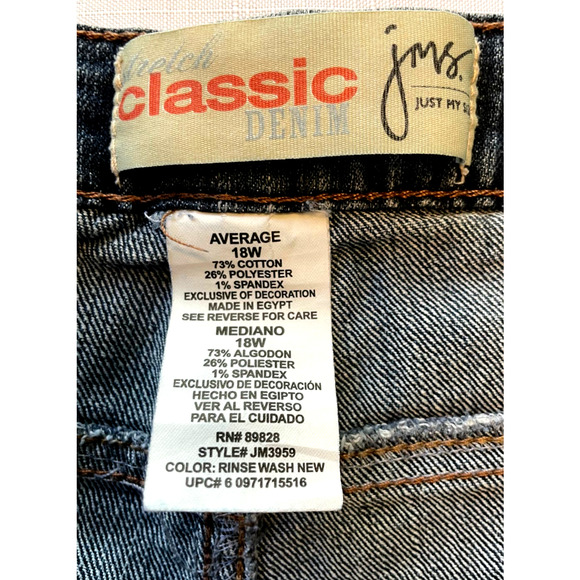JMS Just My Size Stretch Classic Denim Jeans Plus Size 18W - Picture 3 of 6